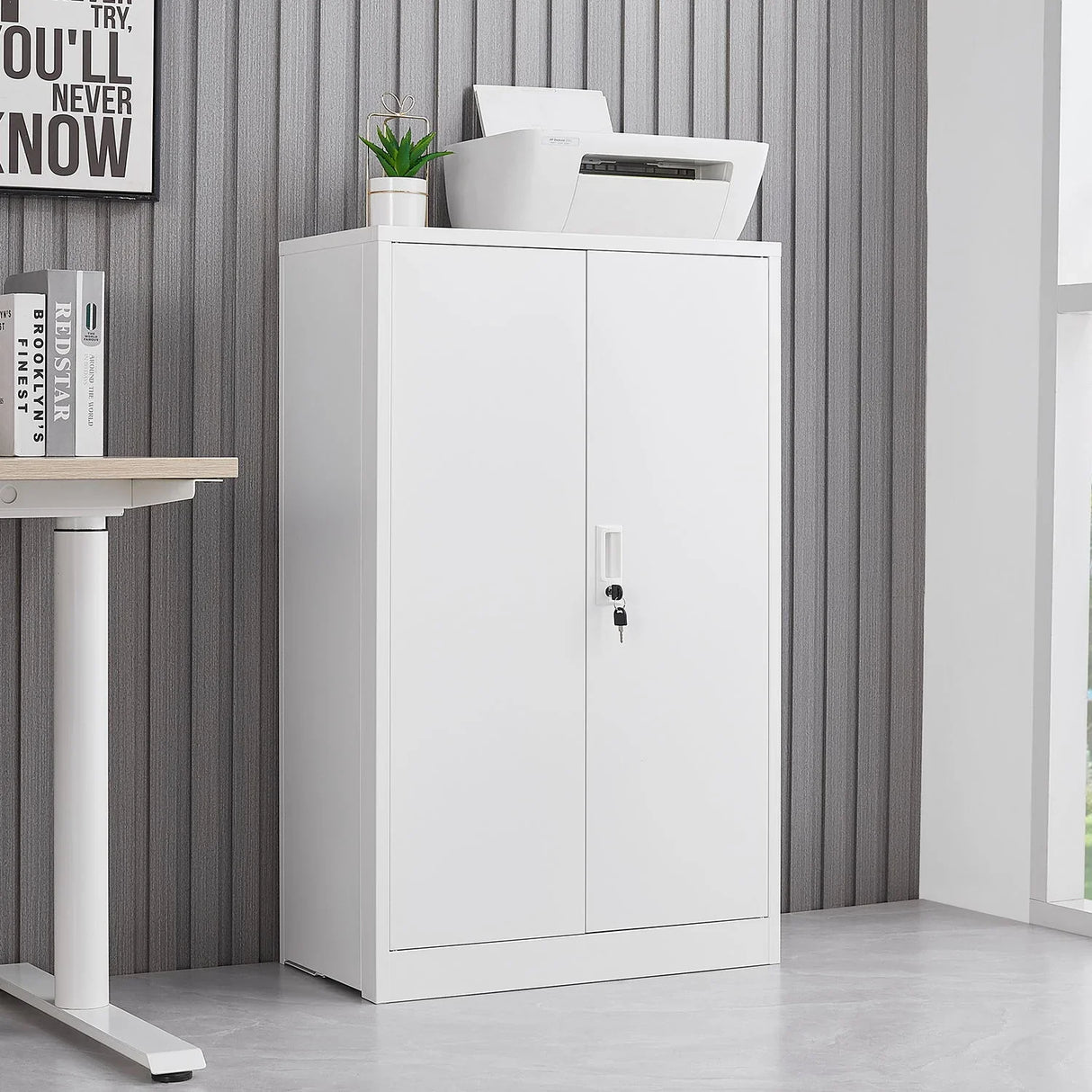 Metal Storage Cabinet With Locking Doors And Adjustable Shelf, Folding Filing Storage Cabinet, Folding Storage Locker Cabinet For Home Office, School, Garage - Furniture Home Direct