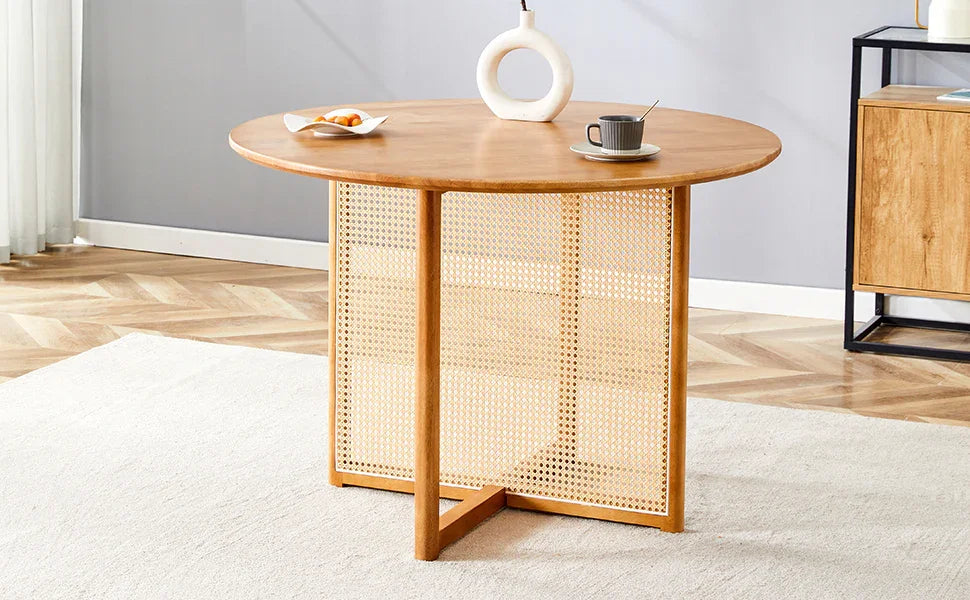 Round Dining Table Solid Wood Countryside Retro Natural - Furniture Home Direct