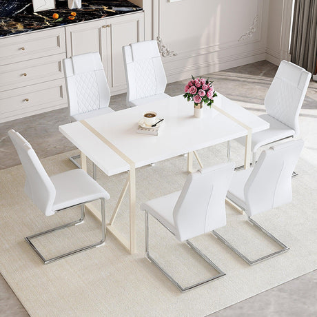 Dining Set with 7 Piece Table and Chairs Modern White - Furniture Home Direct