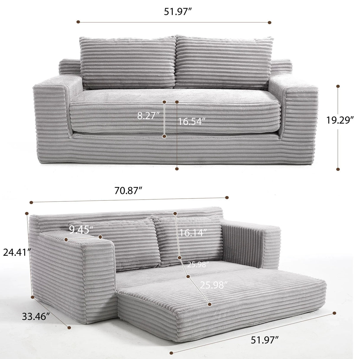 Convertible Loveseat Sofa Bed With Memory Foam & Steel Frame - Furniture Home Direct
