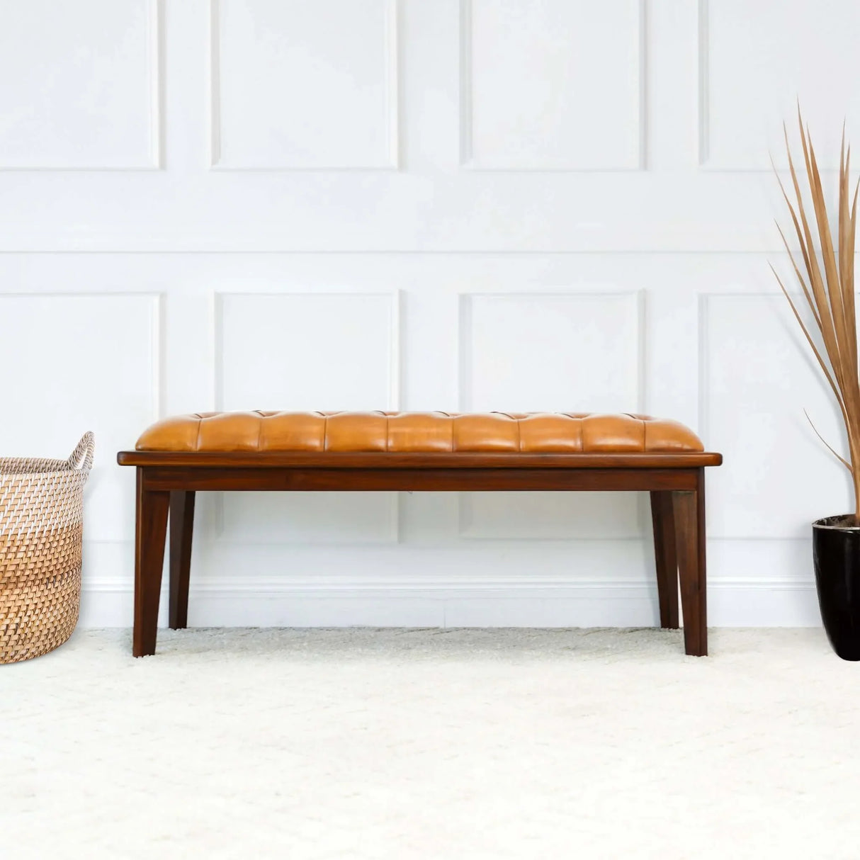 Arden - Bench With Buttons - Brown / Rustic / Tan - Furniture Home Direct
