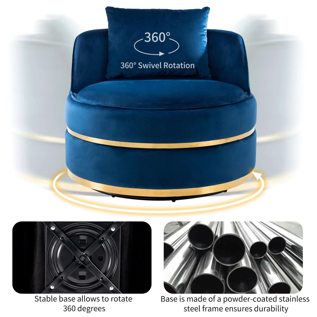 360 Degree Swivel Over Sized Upholstered Barrel Chair - Furniture Home Direct