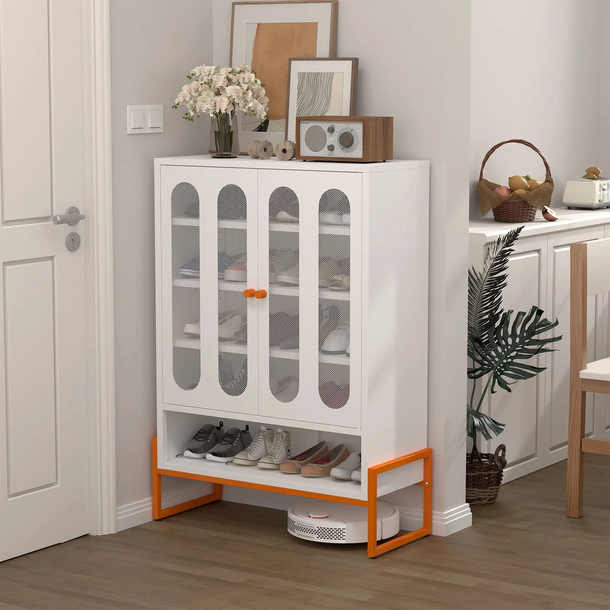 Modern Metal Shoe Cabinet With DoublebSided Mesh Doors And Adjustable Partitions - Furniture Home Direct