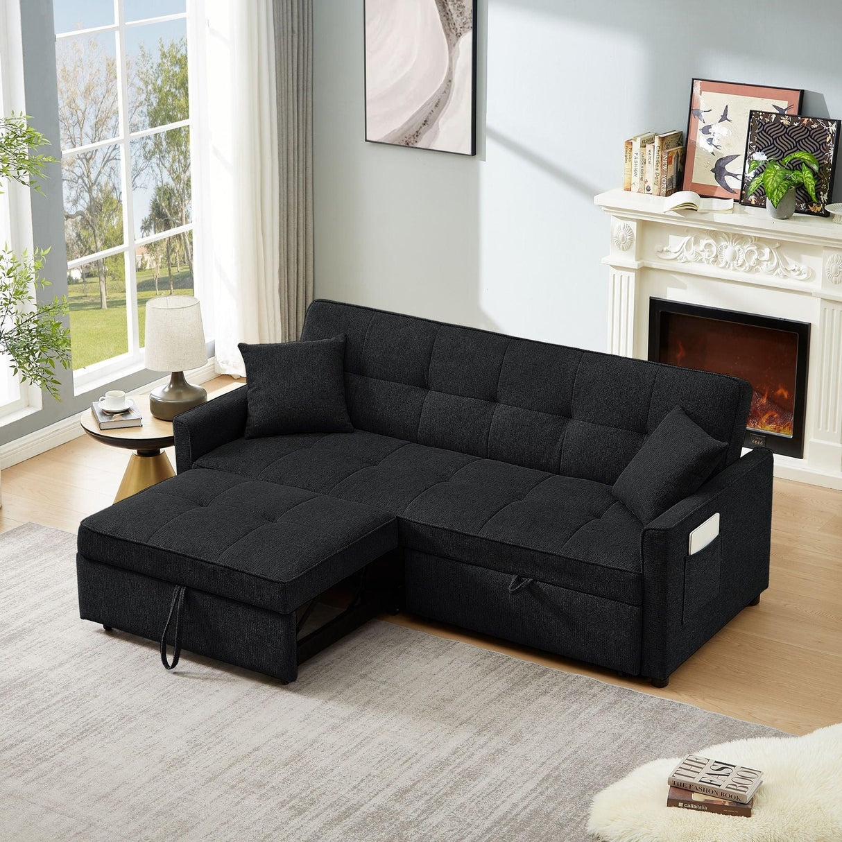 3 In 1 Convertible Sleeper Sofa Bed, Reclining Backrest, Pillows, Pockets - Furniture Home Direct