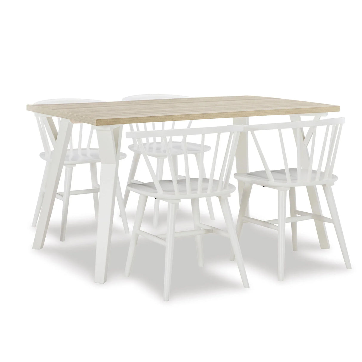 Roundhill - 5 Piece Dining Set, Dining Table With 4 Windsor Chairs - Brown / Antique White - Furniture Home Direct