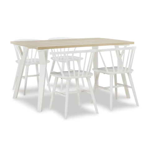 Roundhill - 5 Piece Dining Set, Dining Table With 4 Windsor Chairs - Brown / Antique White - Furniture Home Direct