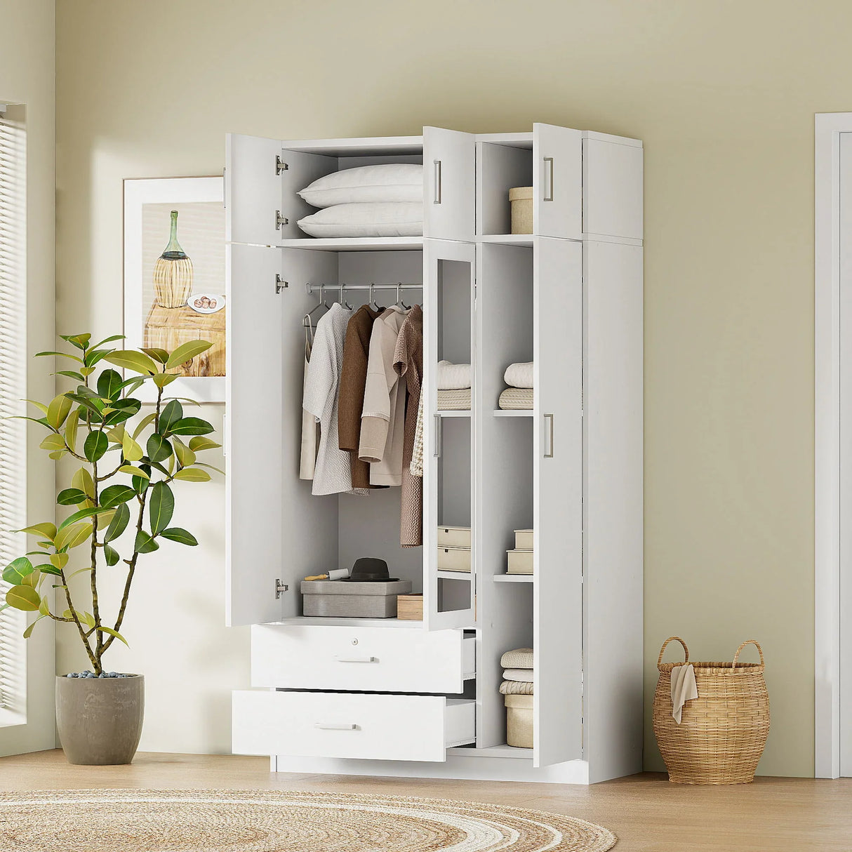 Modern 3 Door Mirror Wardrobe With 2 Drawers And Top Cabinet - Furniture Home Direct