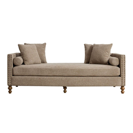 Upholstered Chaise Lounge Indoor With Nailheads, Sleeper Sofa Couch With 4 Throw Pillows & 2 Bolsters, Daybed With Rubberwood Legs - Furniture Home Direct