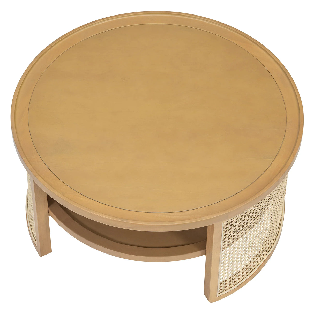 Round Coffee Table With Storage Caned Sides Natural - Furniture Home Direct