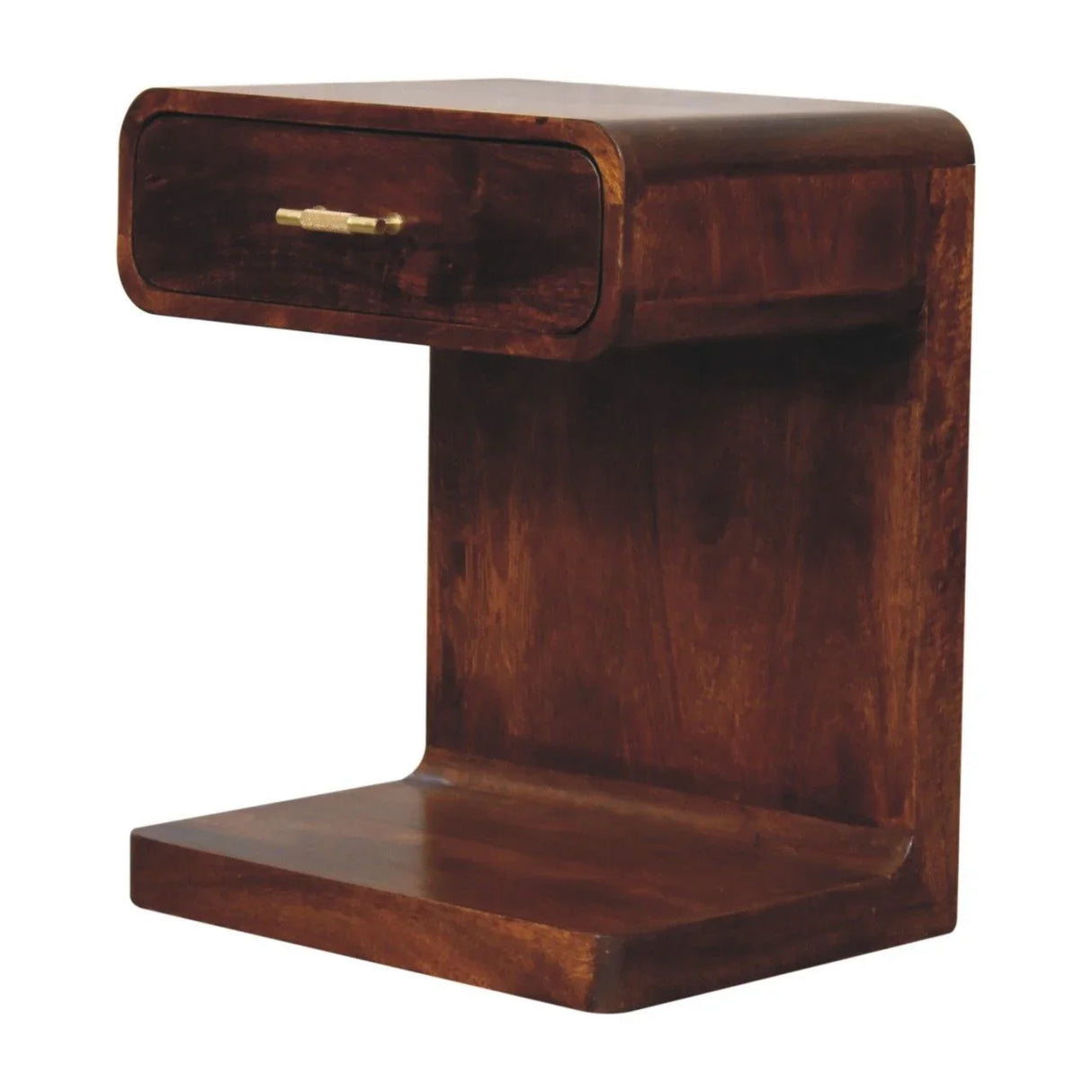T Bar Rounded Bedside Table - Dark Brown - Furniture Home Direct