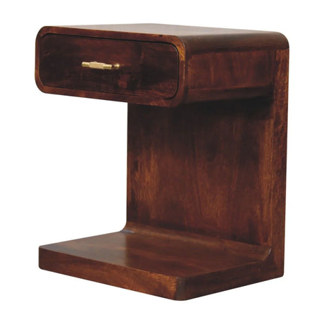 T Bar Rounded Bedside Table - Dark Brown - Furniture Home Direct