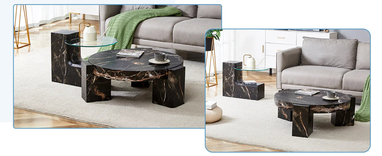 Detachable Double-Decker Black Patterned Coffee Table - Furniture Home Direct