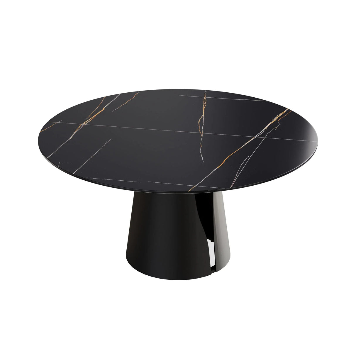Modern Artificial Stone Round Carbon Steel Base Dining Table, Can Accommodate 6 People - Black / Gold - Furniture Home Direct