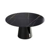 Modern Artificial Stone Round Carbon Steel Base Dining Table, Can Accommodate 6 People - Black / Gold - Furniture Home Direct