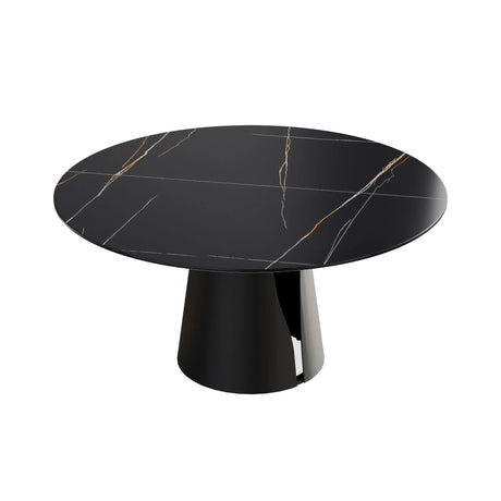Modern Artificial Stone Round Carbon Steel Base Dining Table, Can Accommodate 6 People - Black / Gold - Furniture Home Direct