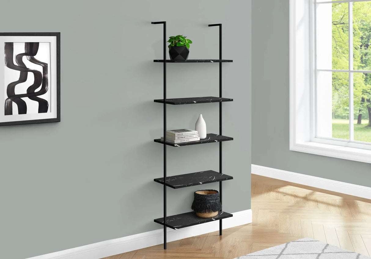 Bookshelf, Bookcase, Etagere, Ladder, 5 Tier, For Office, Marble Look Contemporary & Modern - Furniture Home Direct