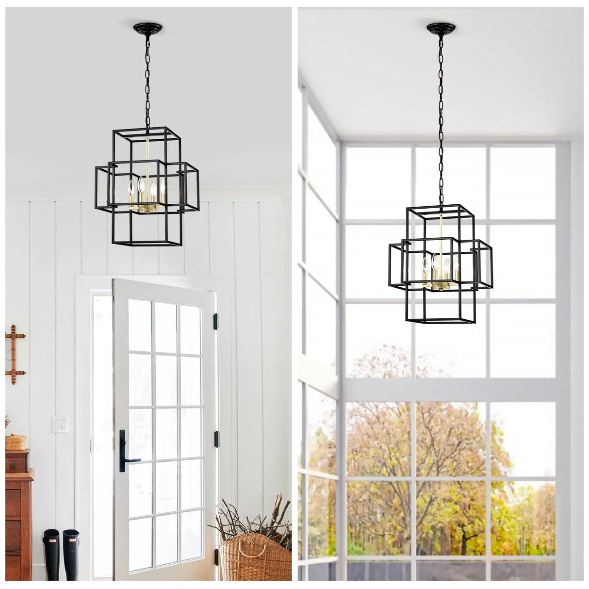 4 Light Metal Lantern Tiered Pendant Hanging Light Fixtures, Industrial Farmhouse Adjustable Height Chandeliers For Dining Room Hallway Foyer Entryway (E12 Bulbs Not Included) - Furniture Home Direct