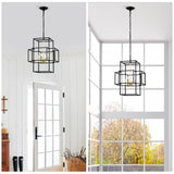 4 Light Metal Lantern Tiered Pendant Hanging Light Fixtures, Industrial Farmhouse Adjustable Height Chandeliers For Dining Room Hallway Foyer Entryway (E12 Bulbs Not Included) - Furniture Home Direct