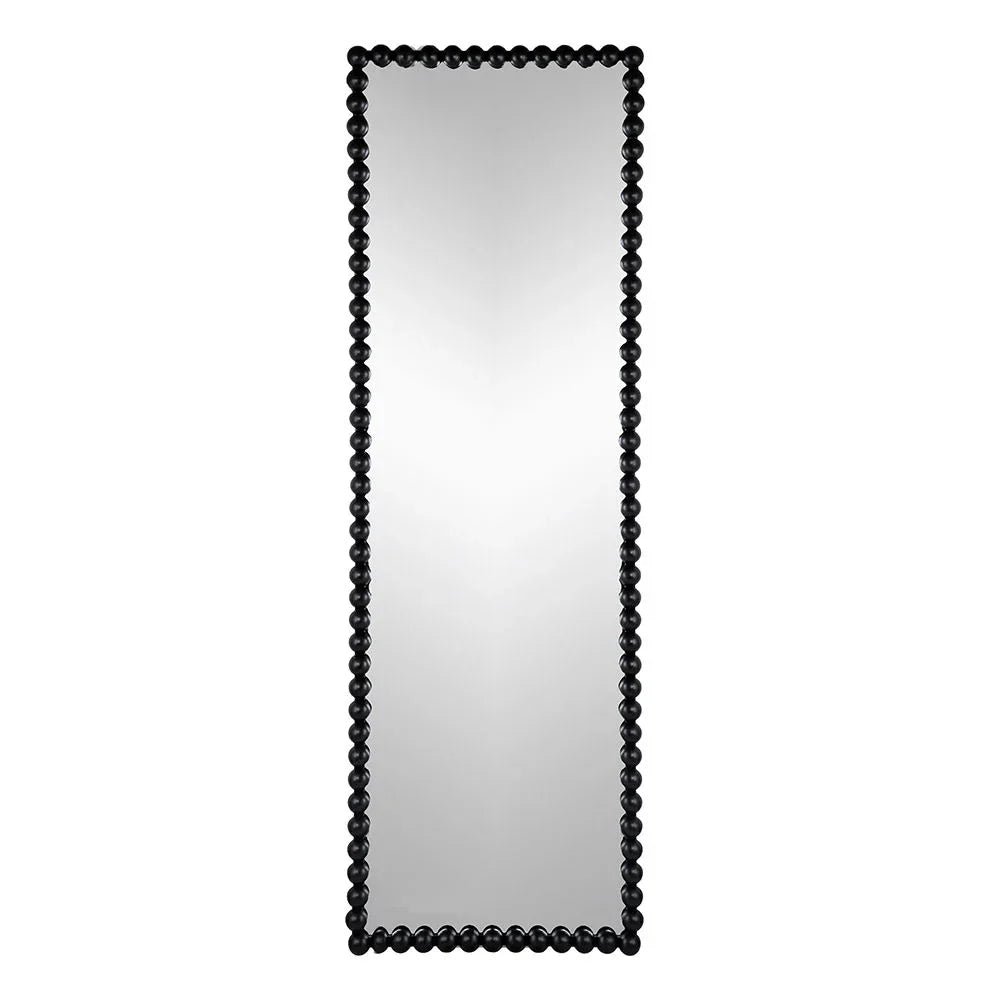 Full Length Mirror With Metal Beaded Frame, Rectangular Oversized Mirror For Living Room Bedroom - Black - Furniture Home Direct