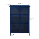 2 Doors Metal Storage Cabinet With Glass Doors - Dark Blue - Furniture Home Direct