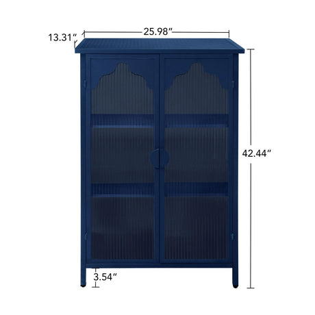 2 Doors Metal Storage Cabinet With Glass Doors - Dark Blue - Furniture Home Direct
