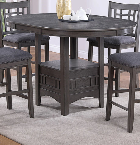 Dining Table Round Counter Height With Shelf Solid Wood Gray - Furniture Home Direct