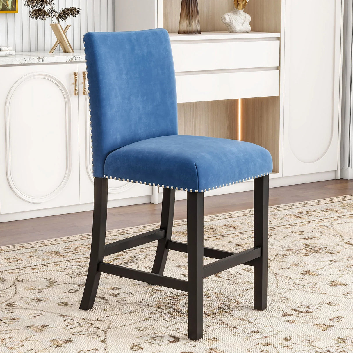 5-Piece Counter Height Dining Table Set With One Faux Marble Top Dining Table And Four Velvet Upholstered Chairs - Furniture Home Direct