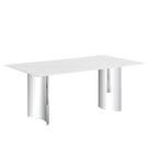 Modern Minimalist Dining Table With Imitation Marble Glass Desktop And Metal Legs - Furniture Home Direct