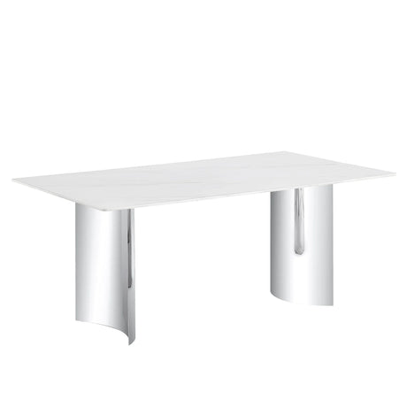 Modern Minimalist Dining Table With Imitation Marble Glass Desktop And Metal Legs - Furniture Home Direct