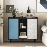 Modern Sideboard Buffet Cabinet With Red Doors And Unique Panel Styling - Furniture Home Direct