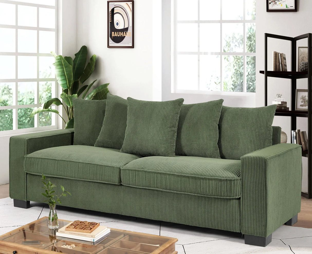 Luxe Corduroy Sofa With 5 Matching Toss Pillows, Sleek Design, Spacious And Comfortable 3 Seater Couch - Furniture Home Direct