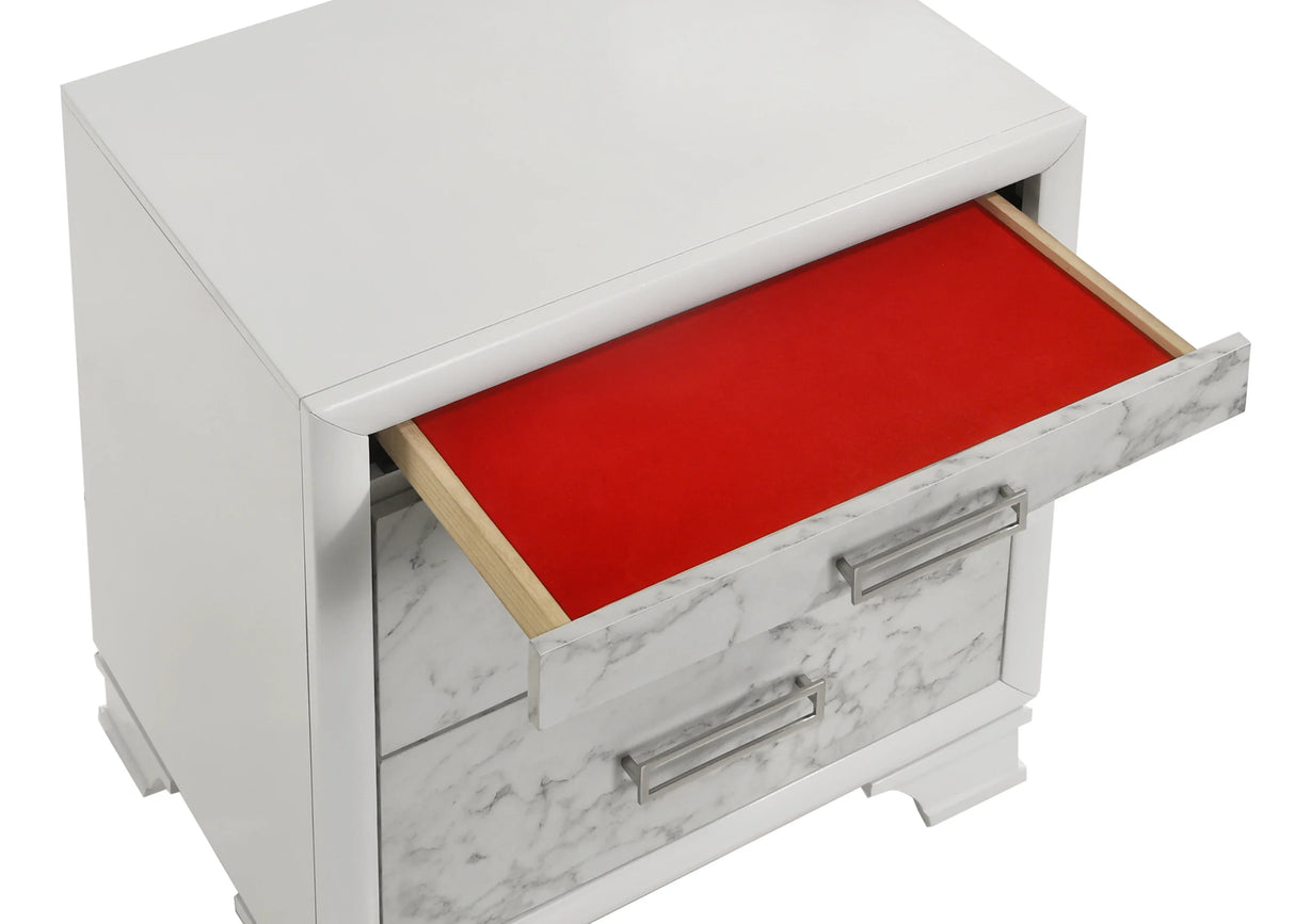 Queen Bed With Storage Drawers Modern Marble Finish White - Furniture Home Direct