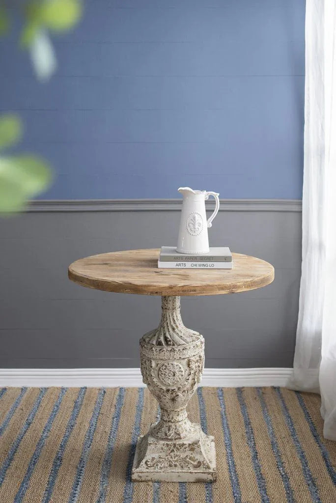 Antique Round Wood Table - Antique White / Gray - Furniture Home Direct