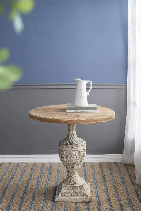 Antique Round Wood Table - Antique White / Gray - Furniture Home Direct