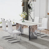 Dining Table Modern Faux Marble Top Chrome Base White - Furniture Home Direct
