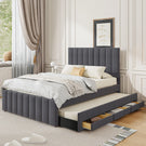 Upholstered Platform Bed With Twin Size Trundle And 3 Drawers - Furniture Home Direct