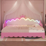 Extending Daybed With LED Lights, Modern Upholstered Princess Daybed With Crown Headboard - Furniture Home Direct