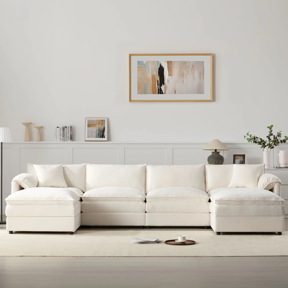 Modular Sectional With Deep And Wide Seat, Cloud Couch Set With Double Cushions Sofa With Movable Ottoman - Furniture Home Direct