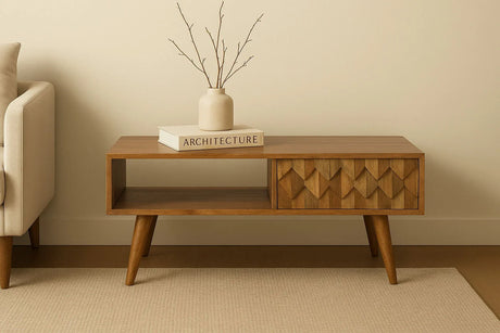 Pineapple Carve Sliding Media Unit - Oak - Furniture Home Direct