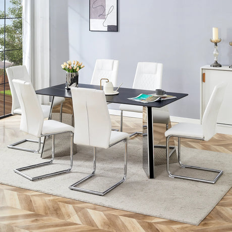 Dining Set Marble Pattern Table With White Chairs White - Furniture Home Direct