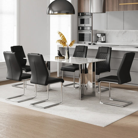 Dining Set Marble Table With Black Upholstered Chairs White - Furniture Home Direct