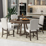 Retro Functional Dining Set, Round Table With Leaf And Upholstered Chairs For Dining Room And Living Room - Furniture Home Direct