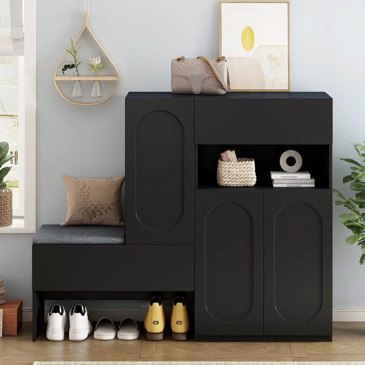 Elegant 2 In 1 Shoe Cabinets With Soft Cushion Versatile Shoe Rack Organizer With Adjustable Shelves - Furniture Home Direct