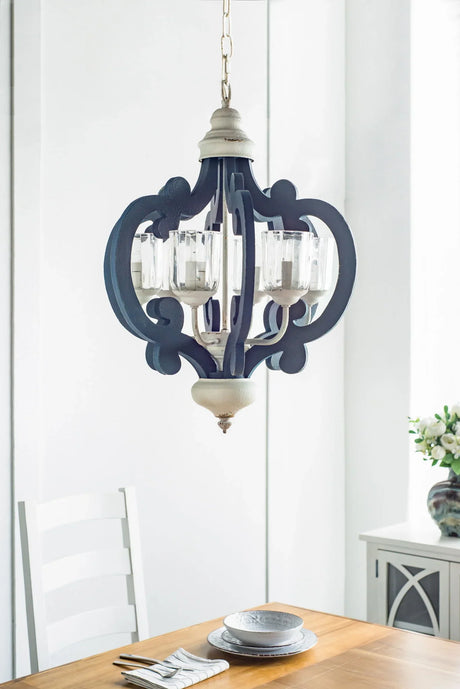 Wood Chandelier 6 Light Farmhouse Pendant Lighting Wood Hanging Light Fixture For Kitchen Living Dining Room, Bulb Not Included - Cream - Furniture Home Direct