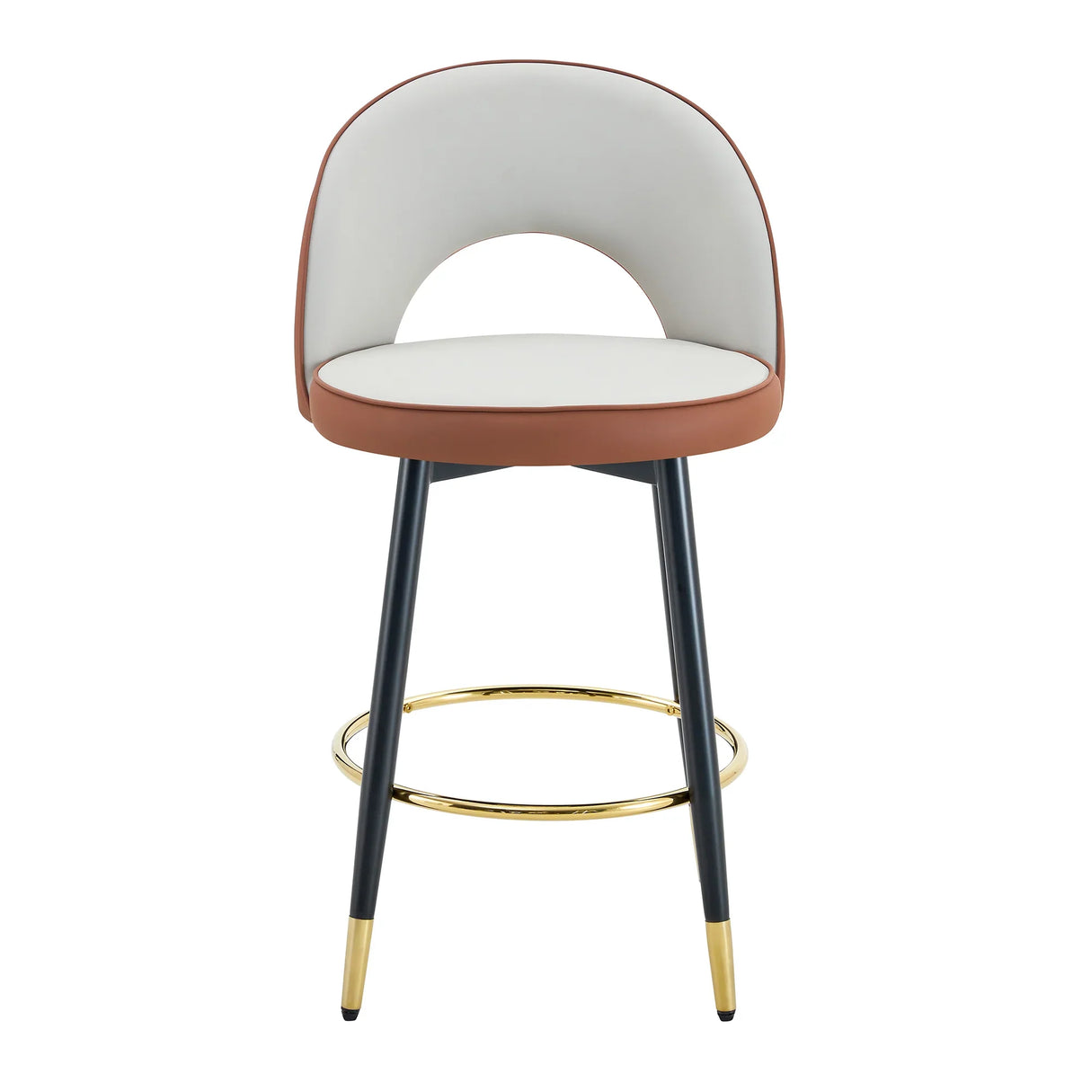 Counter Height Bar Stool Set of 2 Leatherette Brown White - Furniture Home Direct
