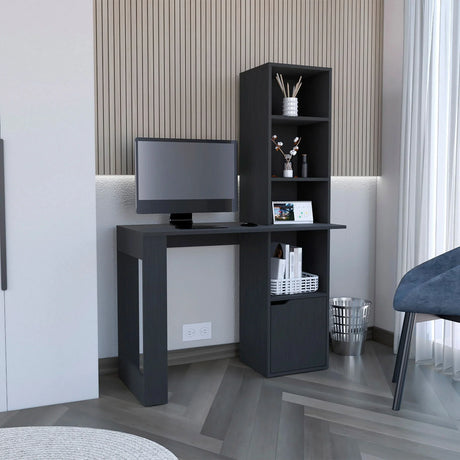 Writing Desk With Bookcase And Cabinet - Black - Furniture Home Direct