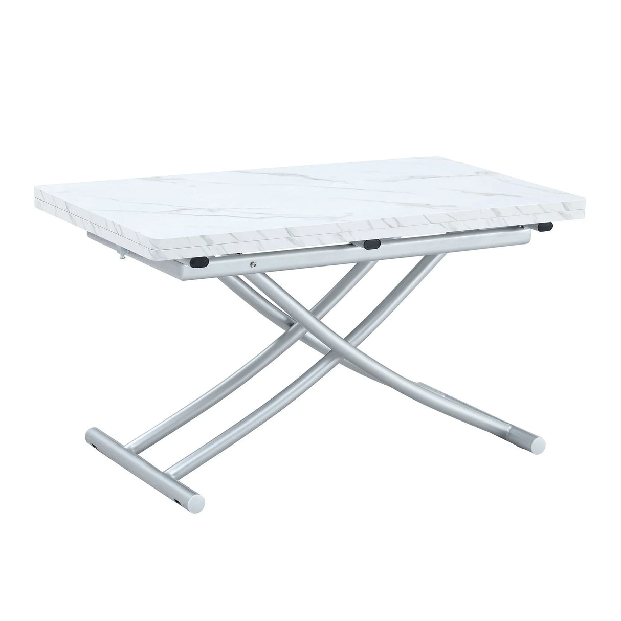 Modern Minimalist Multifunctional Lift Table With Metal Legs - White / Silver - Furniture Home Direct