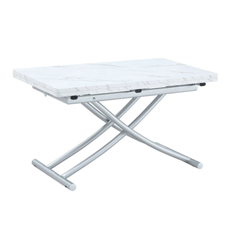 Modern Minimalist Multifunctional Lift Table With Metal Legs - White / Silver - Furniture Home Direct