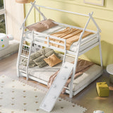 Twin Over Queen House Bunk Bed With Climbing Nets And Climbing Ramp - Furniture Home Direct