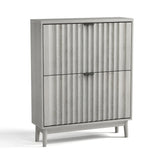 Shoe Cabinet With 2 Flip Drawers, Fluted Shoe Storage Cabinet For Entryway, Free Standing Shoe Storage Organizer With Wave Doors For Heels, Boots, Slippers In Hallway, Living Room - Gray - Furniture Home Direct